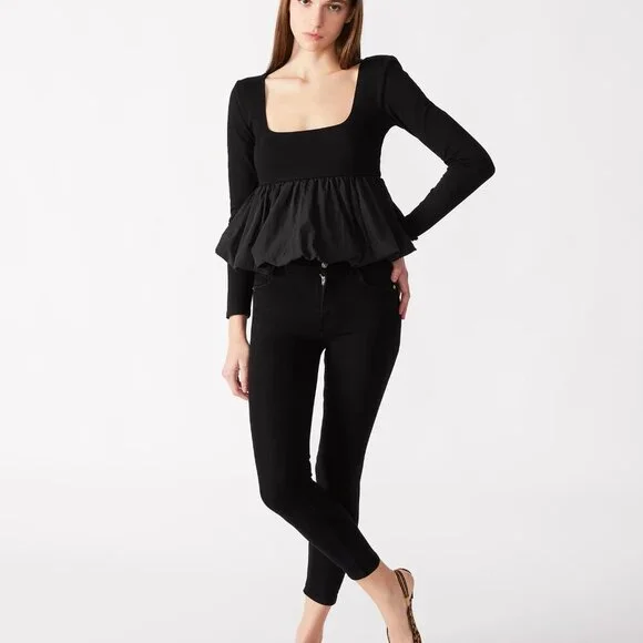 Steve Madden Women's Avielle Long-Sleeve Peplum Top - Black NWT XS - Picture 3 of 6